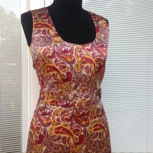 Silk sleeveless short dress paisley multicolor EUC